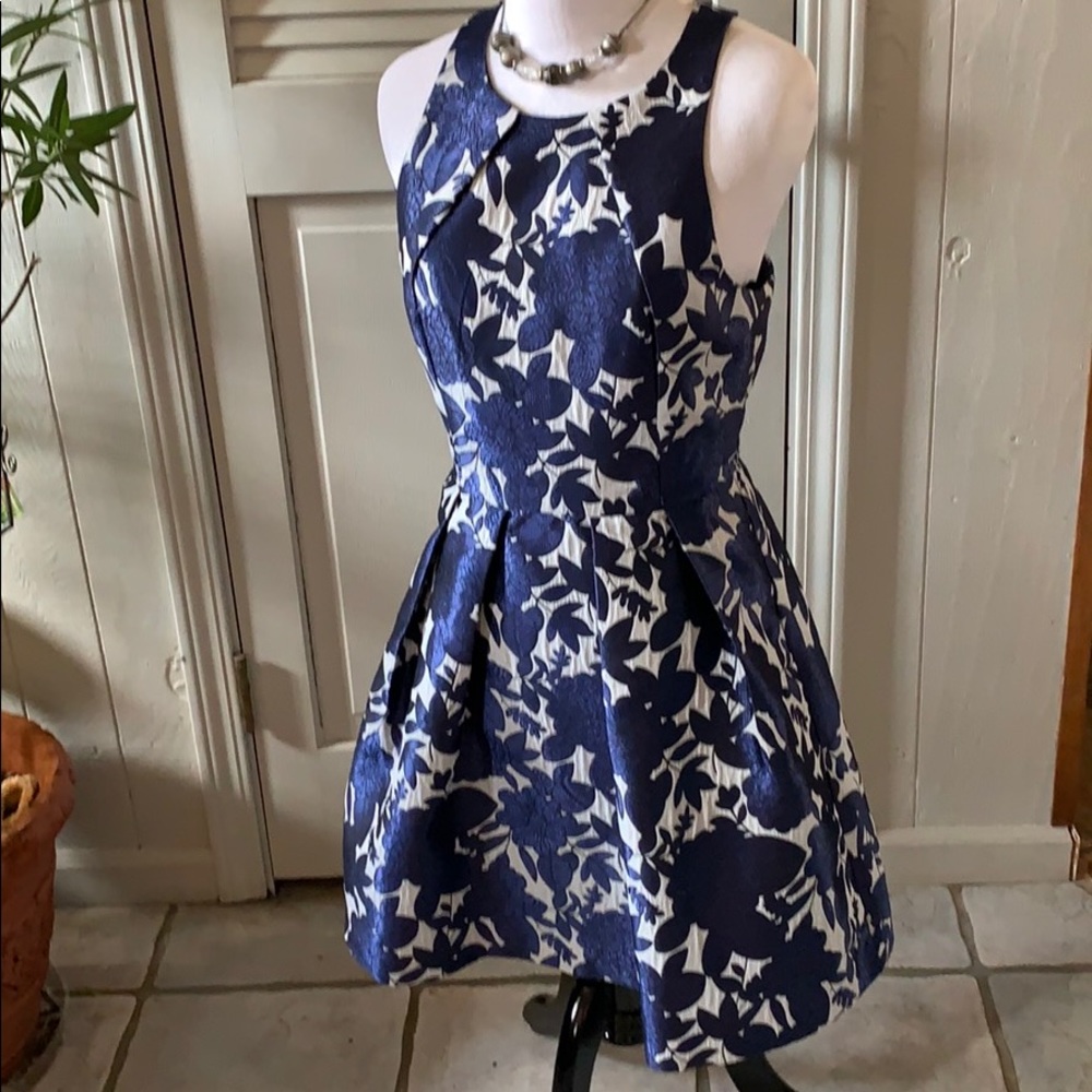 Gianni Bini fitted sleeveless blue & white mini S